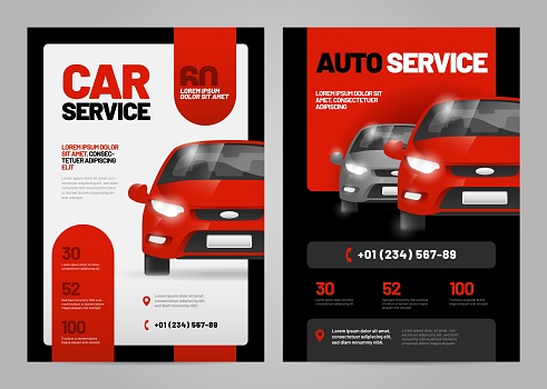Vector layout design for car service and repair. Adapt to poster, flyer or banner. A4 size.