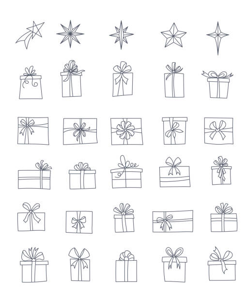 geschenk-linie-symbole. - heart shape christmas paper christmas gift stock-grafiken, -clipart, -cartoons und -symbole