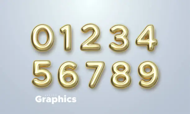 Vector illustration of Golden numbers set. Vector 3d illustration.