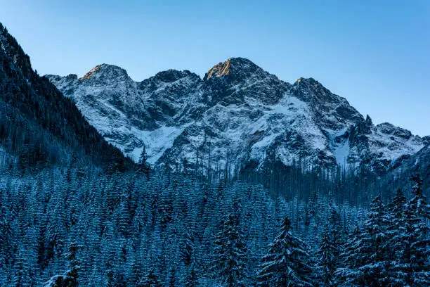 Photo of View from the north on the early winter landscape on Mieguszowiecki Summits. They are a group of three major summits in the main ridge of the Tatra Mountains on the border between Poland and Slovakia.