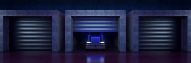 istock heavy truck with roll up door. 3d rendering 1289546235