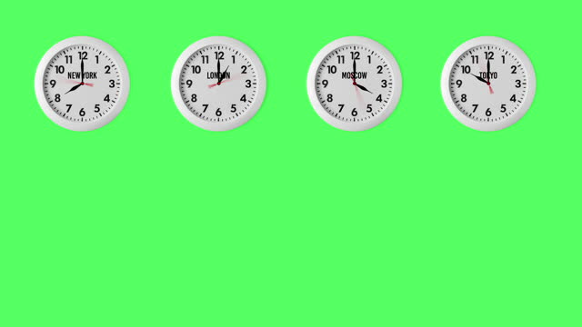 Accurate Different Time Zones Clocks On A Green Screen Free Stock Video  Footage Download Clips chroma key