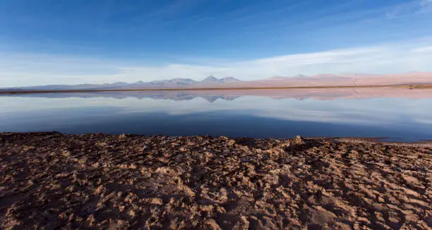 A view of Chaxa saltflat at sunset in Chile