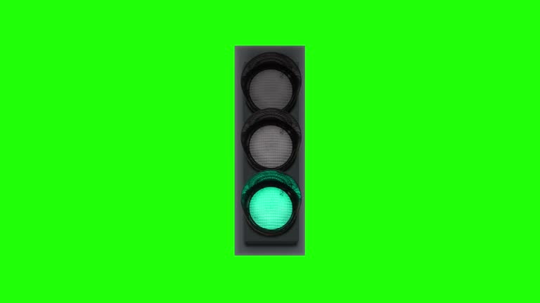 Panel of traffic lights with multicolored lamps on chromakey