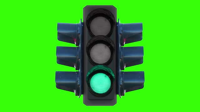 New traffic lights with changing color lamps on chromakey