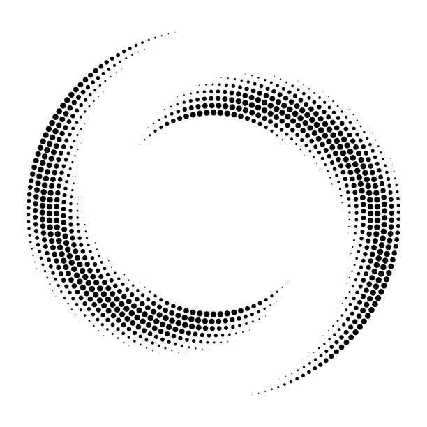 illustrazioni stock, clip art, cartoni animati e icone di tendenza di forma vorticosa fatta di motivo circolare di punti che sbiadendo usando le dimensioni. orbite multiple. - yin yang symbol immagine