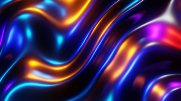 istock Abstract background, liquid metal waves with neon colorrs 1289569743