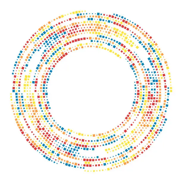 Vector illustration of Evenly spaced colored squares along concentric circles