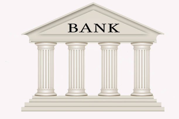 istock Illustration of a white bank isolated on a white background. Banking system concept 1289576265
