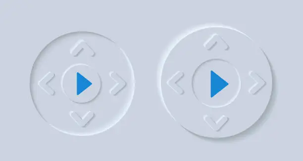 Vector illustration of Directional Pad with White Up Down Left Right Arrows for Music Streaming Mobile App in Clean and Modern Skeuomorphism or Neumorphism User Interface Style