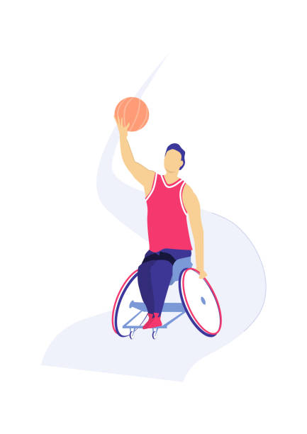 koszykówka na wózkach inwalidzkich - men chair wheelchair sport stock illustrations