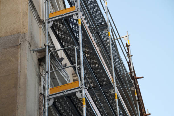 scaffolding near a high-rise building close up