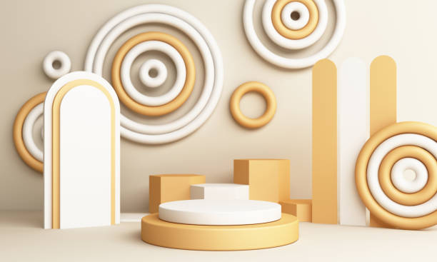 istock Abstract Yellow Composition with Podium. Minimal Studio with Round Pedestal and Copy Space ,Showcase, Product Presentation 3D Render 1289580413