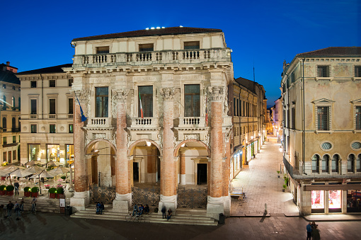 Night view of the Capitaniato palace in the Lords Square of Vicenza