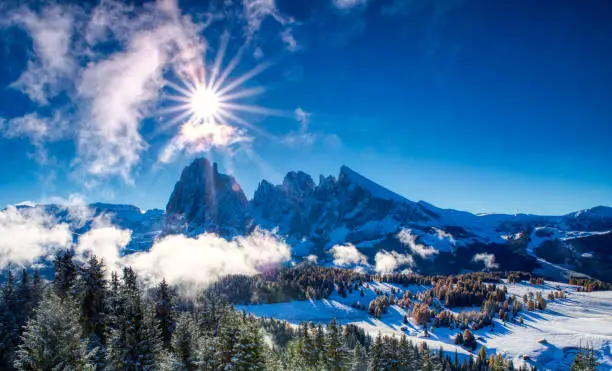 Mountains and sun  in Dolomite Italy