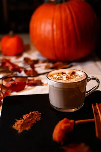 Pumpkin spice latte with ingredients