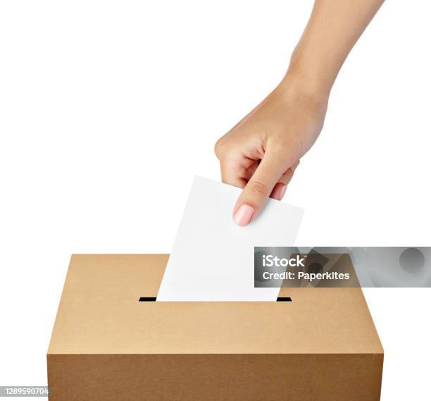 Ballot Box Casting Vote Election Referendum Politics Elect Woman Female Democracy Hand Voter Political Stock Photo - Download Image Now