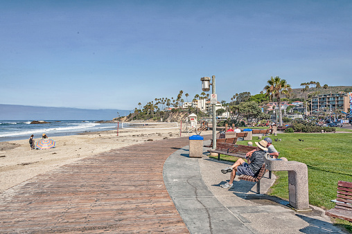 Laguna Beach, California - USA: Laguna Beach one of the favorite recreational areas along the west coast of California, if its water, surfing, sightseeing what ever on this July day it is popular with a lot of action downtown.