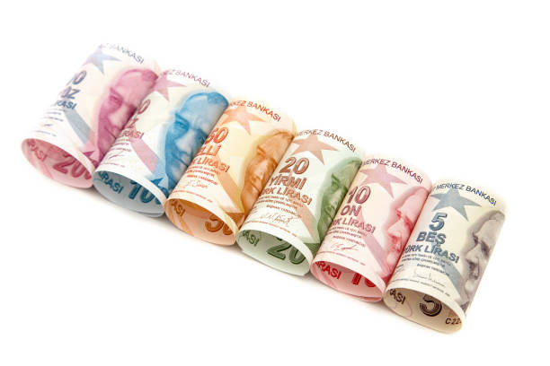 istock Full set of Turkish Liras isolated on white background. 1289596987