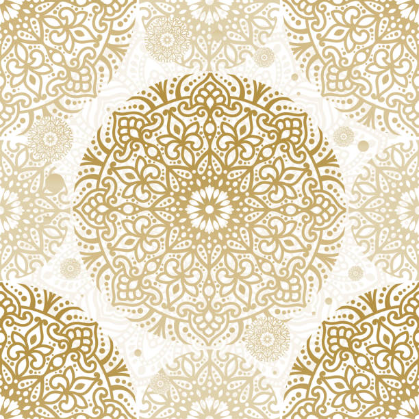 金色和白色的無縫圖案與曼陀羅裝飾。傳統的阿拉伯，印度圖案。非常適合織物和紡織品，壁紙，包裝或任何理想的想法。 - 宗教 圖片 幅插畫檔、美工圖案、卡通及圖標