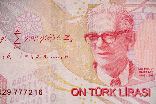Macro shot of the ten turkish lira banknote.
