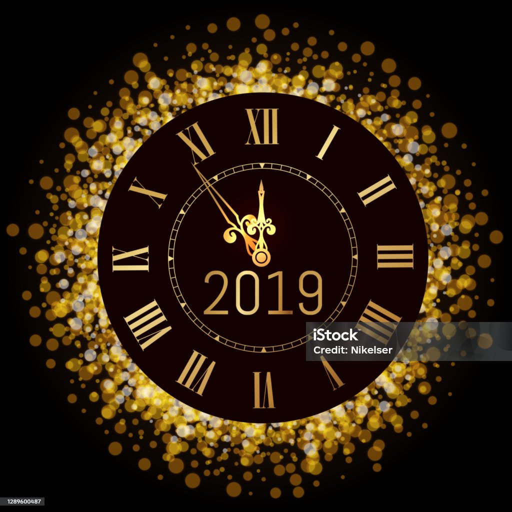 Happy New Year 2019 New Year Shining Luxury Premium Background With Gold  Clock And Glitter Decoration Time Twelve Oclock Vector Winter Holiday  Greeting Card Design Template Celebration Party Stock Illustration -  Download