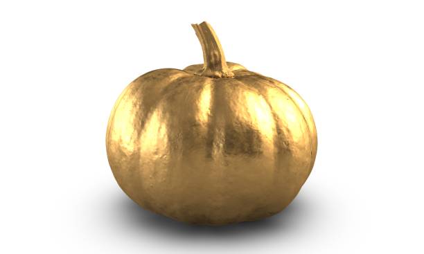 istock 3D illustration of Golden Pumpkin isolated on white background 1289600600