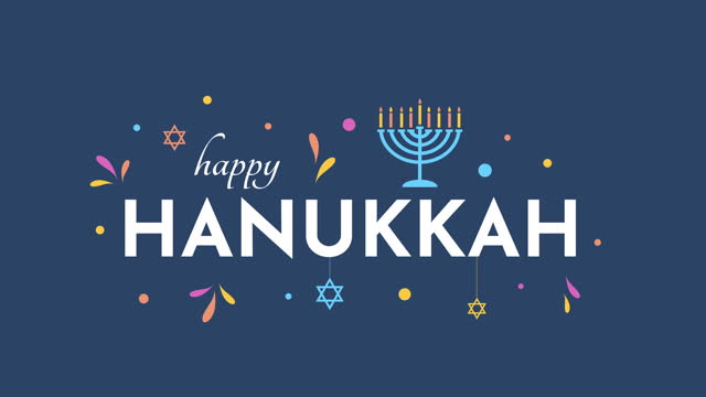 Happy Hanukkah colorful animation with menorah