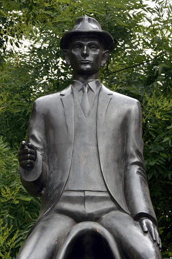 Franz Kafka monument at the Spanish Synagogue in Prague - Czech Republic