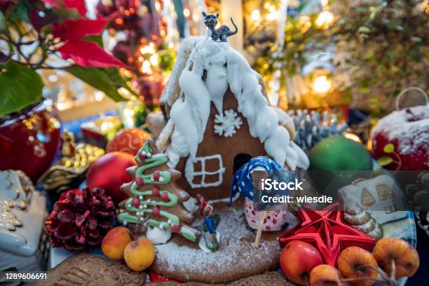 Gingerbread House Hänsel And Gretel With Christmas Decoration And Bokeh Stock Photo - Download Image Now