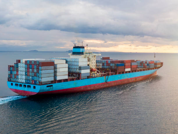 istock Aerial top view container cargo ship in import export business commercial trade 1289607896