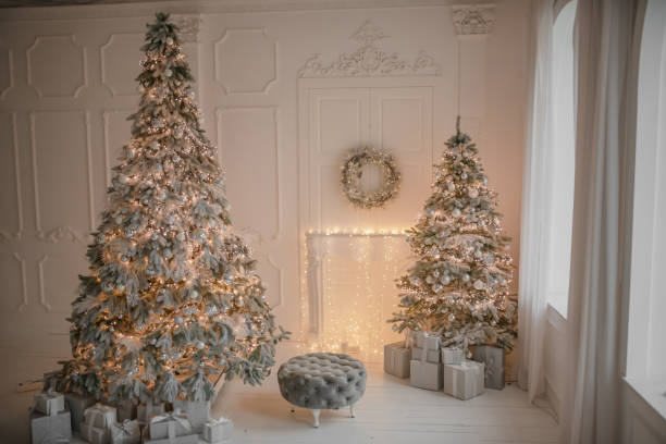 istock Christmas tree festively decorated with balls and toys 1289610697