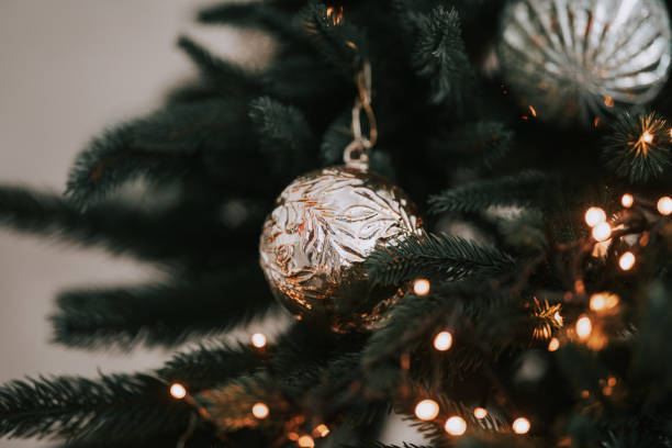istock Christmas tree festively decorated with balls and toys 1289610833