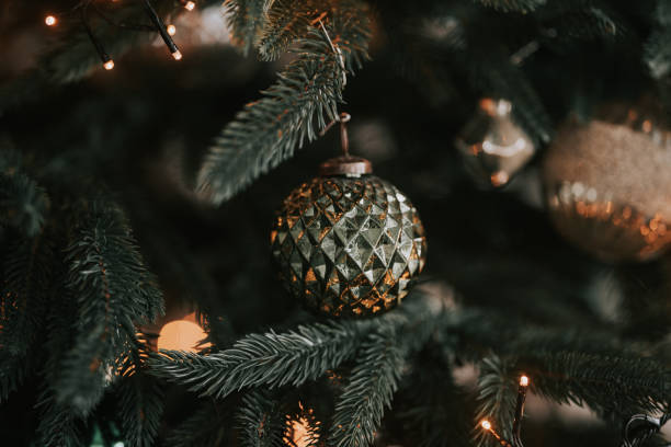istock Christmas tree festively decorated with balls and toys 1289610842