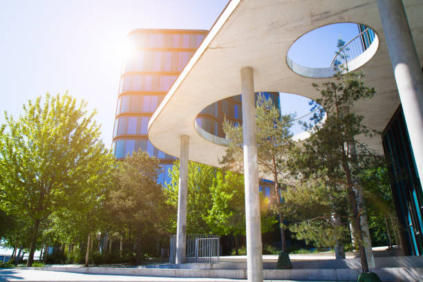 Green office buildings Modern, eco-friendly office building exteriors where sustainable lifestyle and green trees are a central part of the modern architecture in downtown Copenhagen. danish culture stock pictures, royalty-free photos & images