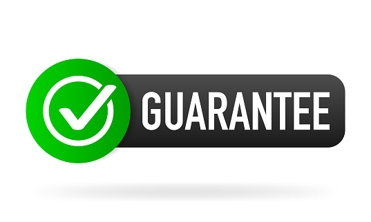 Guarantee green rubber label on white background. Flat banner. Vector illustration