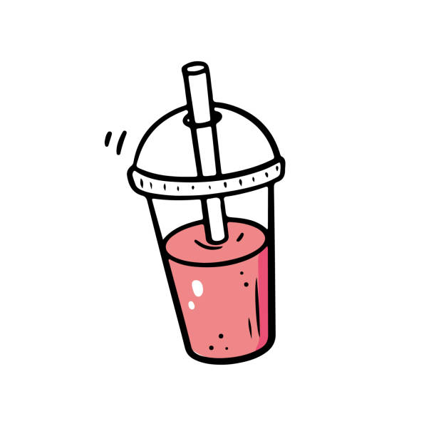 ręcznie rysowany element koktajlowy smoothie - leaf cup breakfast drink stock illustrations