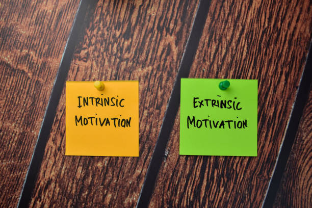 Intrinsic Motivation and Extrinsic Motivation write on sticky notes isolated on office desk. Intrinsic Motivation and Extrinsic Motivation write on sticky notes isolated on office desk. exoticism stock pictures, royalty-free photos & images