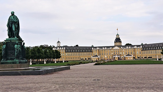 Karlsruhe, Germany- September 6, 2020: Karlsruhe Palace was built in 1715, and is the most famous landmark of the city. Currently, inside is the State Museum of Baden.