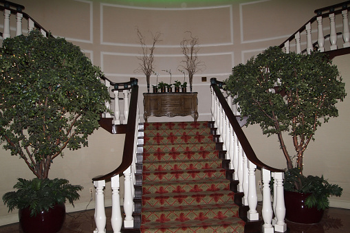 Empty staircase with glass railing