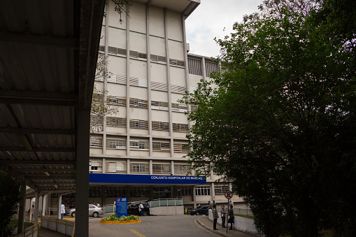 Sao Paulo, SP, Brazil - September 01, 2020: View of the main building, pavilion Miguel Pereira, of the Mandaqui hospital complex.