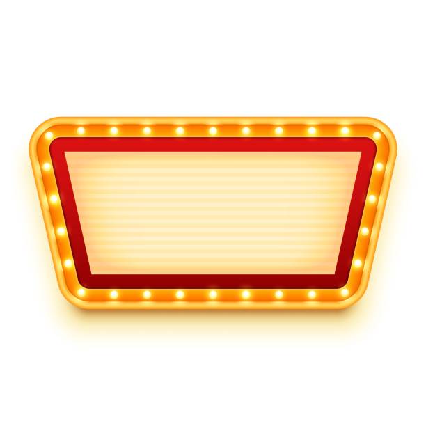 istock Vintage wall sign with glowing bulbs. Wall signboard with marquee lights. Retro frame with light bulbs. 1289626917