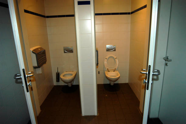 istock Public toilet with open doors 1289629128