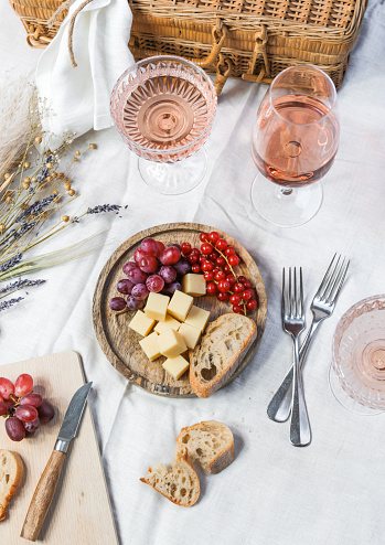 French Summer Picnic with Rose Wine and Cheese
