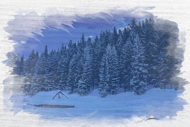 Mountain cottage in winter valley, watercolor painting Small mountain cottage in winter valley, watercolor painting tatra mountains stock illustrations