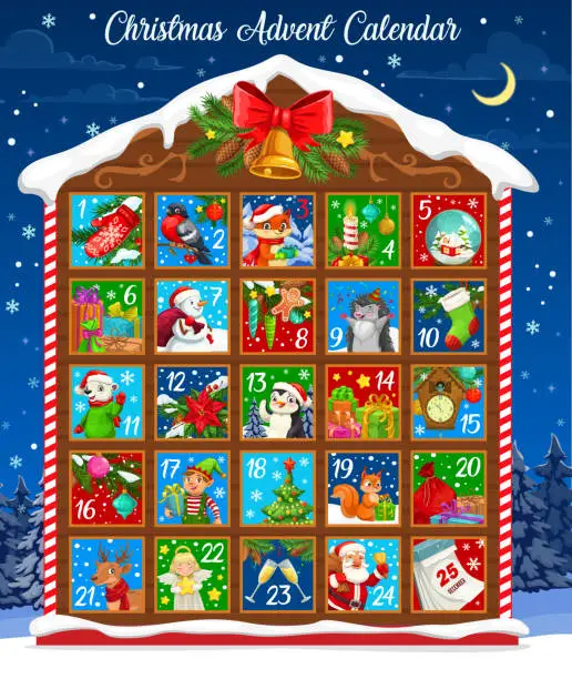 Vector illustration of Christmas winter holiday advent calendar template