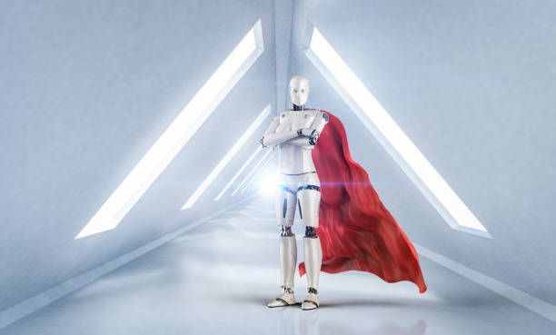 istock Superhero cyborg with red cloak 1289638286