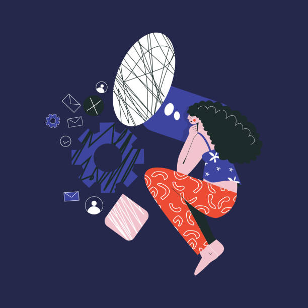 istock Bad night sleep concept Woman awake in stress thinking about work flat vector illustration 1289638547