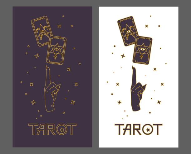 ilustrações de stock, clip art, desenhos animados e ícones de logo for a tarot reader, print for souvenirs, a set of drawings about tarot card. fortune telling on tarot cards, fortuneteller, witch, female hand, magic, love spell, occultism, prediction, esoteric - information medium illustrations