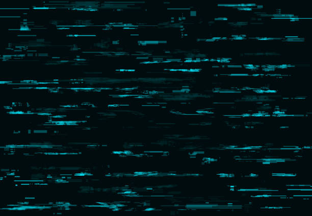 Blue glitch background with digital pixel noise Blue glitch vector background with digital pixel noise texture. TV or computer screen pattern with video noise, code error or television signal fail, data decay, monitor crash and no signal effects disintegration stock illustrations